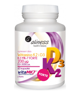 ALINESS Vitamin K2 FORTE MK-7 with Natto + D3 200mcg  60 caps.