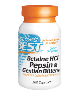 DOCTOR'S BEST Betaine HCL Pepsin & Gentian Bitters 360 caps.