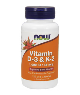 NOW FOODS Vitamin D-3 & K-2 120 caps.